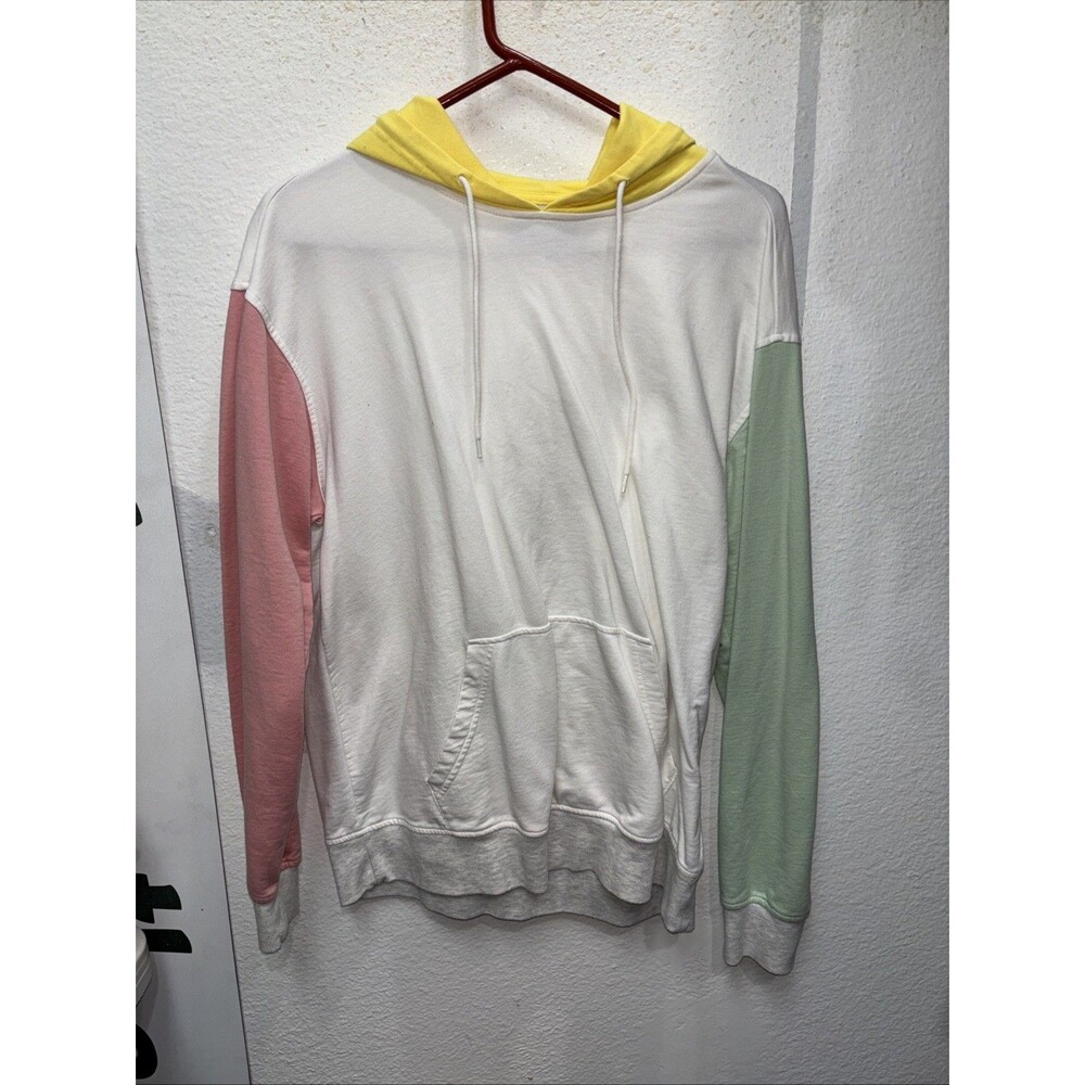 Original Use Multicolor Colorblock Hoodie M Pocket Pullover Stretch Cotton Blend